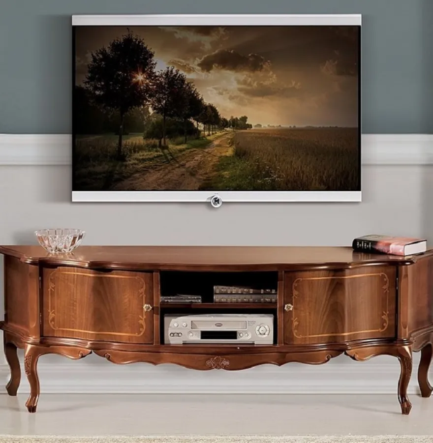 Casa Padrino Luxus Barock TV Schrank Braun - Handgefertigtes Massivholz Sideboard mit 2 Türen - Barock Wohnzimmer Möbel - Luxus Qualität - Made in Italy