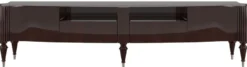 Casa Padrino Luxus Barock TV Schrank Dunkelbraun Hochglanz / Silber 225 x 55 x H. 65 cm - Fernsehschrank mit 2 Türen und 2 Schubladen - Edle Barock Wohnzimmer Möbel
