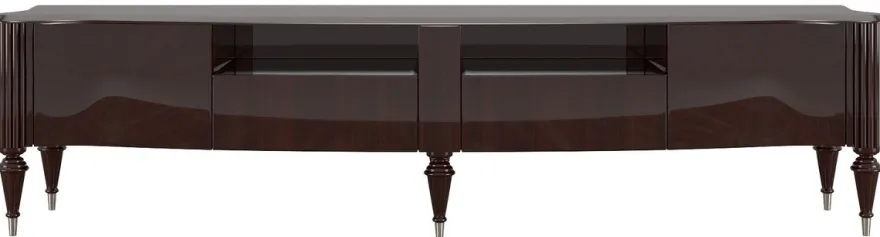 Casa Padrino Luxus Barock TV Schrank Dunkelbraun Hochglanz / Silber 225 x 55 x H. 65 cm - Fernsehschrank mit 2 Türen und 2 Schubladen - Edle Barock Wohnzimmer Möbel