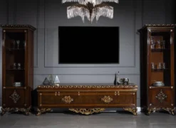Casa Padrino Luxus Barock TV Schrank Braun / Gold - Prunkvolles Wohnzimmer Sideboard mit 5 Türen - Barock Wohnzimmer Möbel