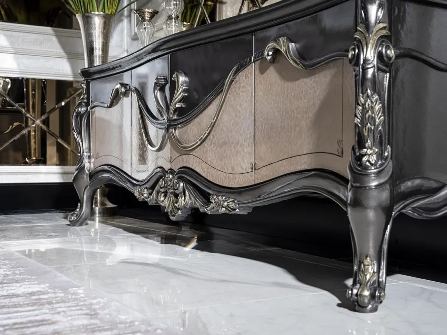 Casa Padrino Luxus Barock TV Schrank Dunkelgrau / Beige / Gold - Prunkvolles Wohnzimmer Sideboard mit 4 Türen - Barock Wohnzimmer Möbel