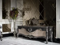 Casa Padrino Luxus Barock TV Schrank Dunkelgrau / Beige / Gold - Prunkvolles Wohnzimmer Sideboard mit 4 Türen - Barock Wohnzimmer Möbel