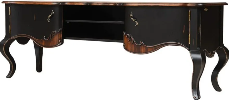 Casa Padrino Luxus Barock TV Schrank Braun / Antik Schwarz 182 x 48,5 x H. 63 cm - Prunkvolles Massivholz Sideboard mit 2 Türen - Luxus Möbel im Barockstil - Barock Möbel - Barock Einrichtung
