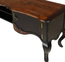 Casa Padrino Luxus Barock TV Schrank Braun / Antik Schwarz 182 x 48,5 x H. 63 cm - Prunkvolles Massivholz Sideboard mit 2 Türen - Luxus Möbel im Barockstil - Barock Möbel - Barock Einrichtung