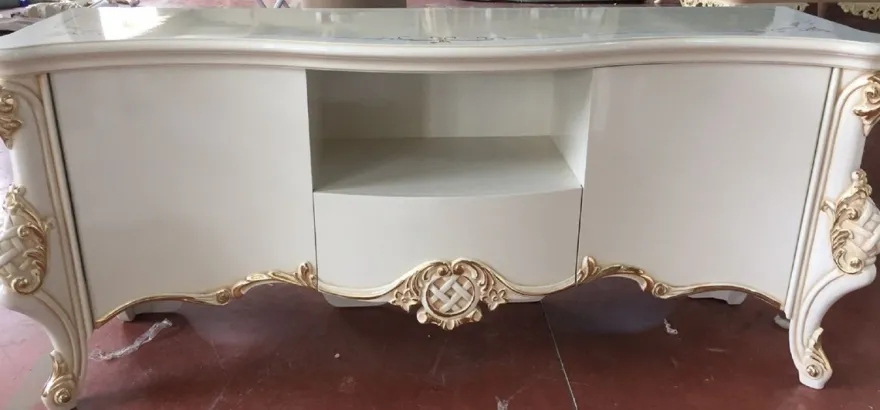 Casa Padrino Luxus Barock TV Schrank Weiß / Gold - Handgefertigter Fernsehschrank mit 2 Türen und Schublade - Barock Wohnzimmer Möbel