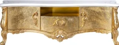 Casa Padrino Luxus Barock TV Schrank Weiß / Gold 176 x 48 x H. 61 cm - Prunkvoller Fernsehschrank mit 2 Türen und Schublade - Barock Wohnzimmer Möbel