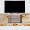 Casa Padrino Luxus Barock TV Schrank Silber / Braun / Gold - Prunkvolles Wohnzimmer Sideboard mit 2 Türen - Barock Wohnzimmer Möbel