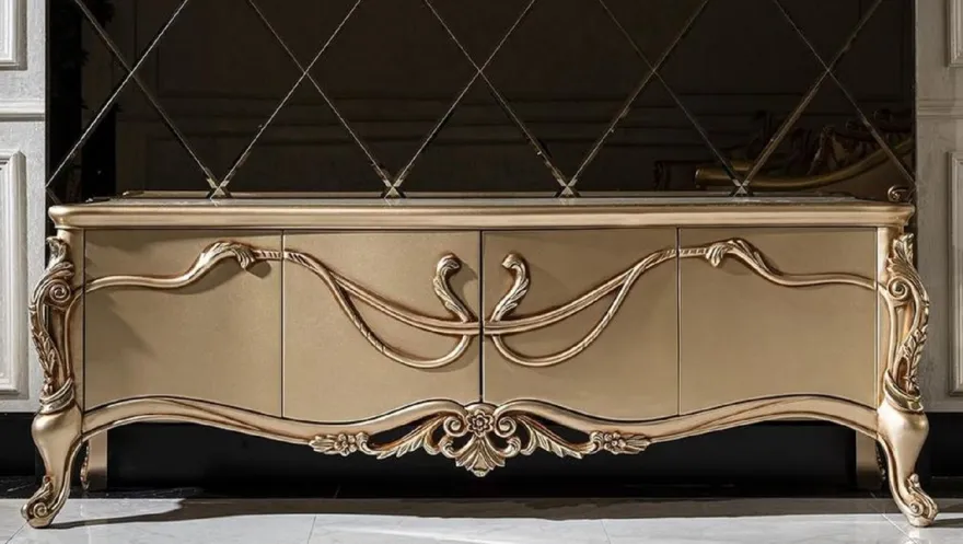 Casa Padrino Luxus Barock TV Schrank Weiß / Gold - Prunkvolles Wohnzimmer Sideboard mit 4 Türen - Barock Wohnzimmer Möbel