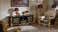 Casa Padrino Luxus Barock TV Schrank Schwarz / Gold - Prunkvolles Massivholz Sideboard mit 2 Türen und Schublade - Barock Möbel - Edel & Prunkvoll