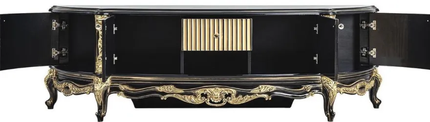 Casa Padrino Luxus Barock TV Schrank Schwarz / Gold - Prunkvolles Massivholz Sideboard mit 4 Türen und Schublade - Barock Wohnzimmer Möbel