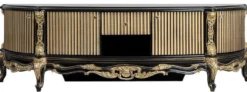 Casa Padrino Luxus Barock TV Schrank Schwarz / Gold - Prunkvolles Massivholz Sideboard mit 4 Türen und Schublade - Barock Wohnzimmer Möbel