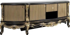 Casa Padrino Luxus Barock TV Schrank Schwarz / Gold - Prunkvolles Massivholz Sideboard mit 4 Türen und Schublade - Barock Wohnzimmer Möbel