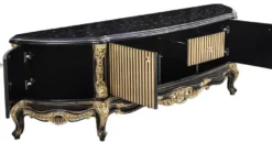 Casa Padrino Luxus Barock TV Schrank Schwarz / Gold - Prunkvolles Massivholz Sideboard mit 4 Türen und Schublade - Barock Wohnzimmer Möbel