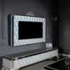 Casa Padrino Luxus Barock TV Schrank Weiß / Gold / Schwarz 235 x 52 x H. 54 cm - Edles Massivholz Lowboard mit TV Wand - Wohnzimmerschrank - Wohnzimmer Möbel im Barockstil