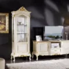 Casa Padrino Luxus Barock TV Schrank Weiß / Gold - Handgefertigtes Massivholz Sideboard mit 2 Türen und Schublade - Barock Wohnzimmer Möbel - Luxus Qualität - Made in Italy