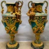 Casa Padrino Luxus Barock Vasen Set Mehrfarbig / Gold / Schwarz 81 x 41 x H. 43 cm - Prunkvolle Bronze Vasen mit Marmorsockel - Barock Deko Accessoires