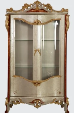 Casa Padrino Luxus Barock Vitrine Silber / Braun / Gold - Handgefertigter Massivholz Vitrinenschrank mit 2 Türen - Prunkvolle Barock Möbel