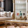 Casa Padrino Luxus Barock Vitrine Weiß / Beige / Gold - Handgefertigter Massivholz Vitrinenschrank mit Glastür - Barock Möbel