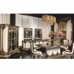 Casa Padrino Luxus Barock Vitrine Weiß / Braun / Schwarz / Gold 157 x H. 200 cm - Prunkvoller Massivholz Vitrinenschrank - Barock Möbel