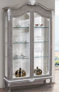 Casa Padrino Luxus Barock Vitrine Grau / Weiß - Prunkvoller Barock Vitrinenschrank mit 2 Glastüren - Barock Möbel - Luxus Qualität - Made in Italy