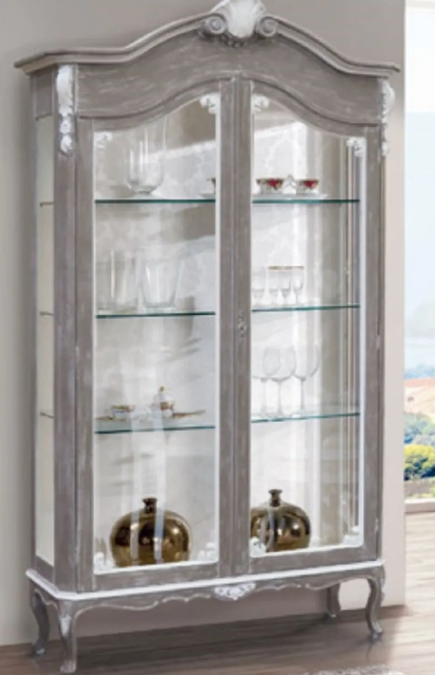 Casa Padrino Luxus Barock Vitrine Grau / Weiß - Prunkvoller Barock Vitrinenschrank mit 2 Glastüren - Barock Möbel - Luxus Qualität - Made in Italy