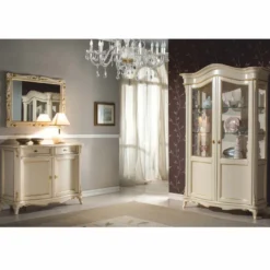 Casa Padrino Luxus Barock Vitrine Creme / Gold H. 211 cm - Barock Möbel - Made in Italy