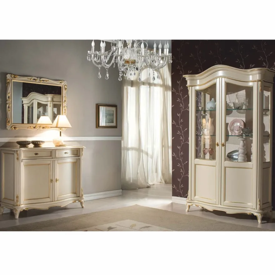 Casa Padrino Luxus Barock Vitrine Creme / Gold H. 211 cm - Barock Möbel - Made in Italy