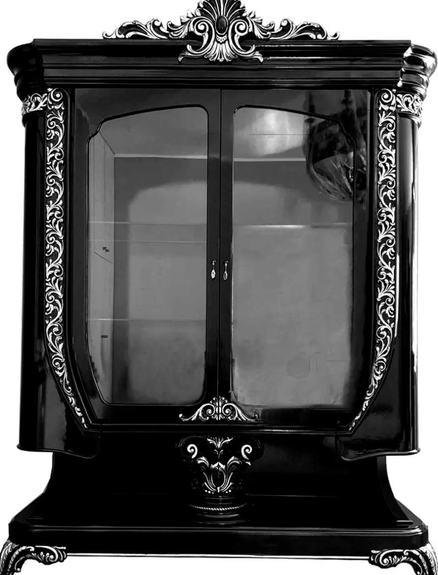 Casa Padrino Luxus Barock Vitrine Schwarz / Silber - Handgefertigte Barock Möbel