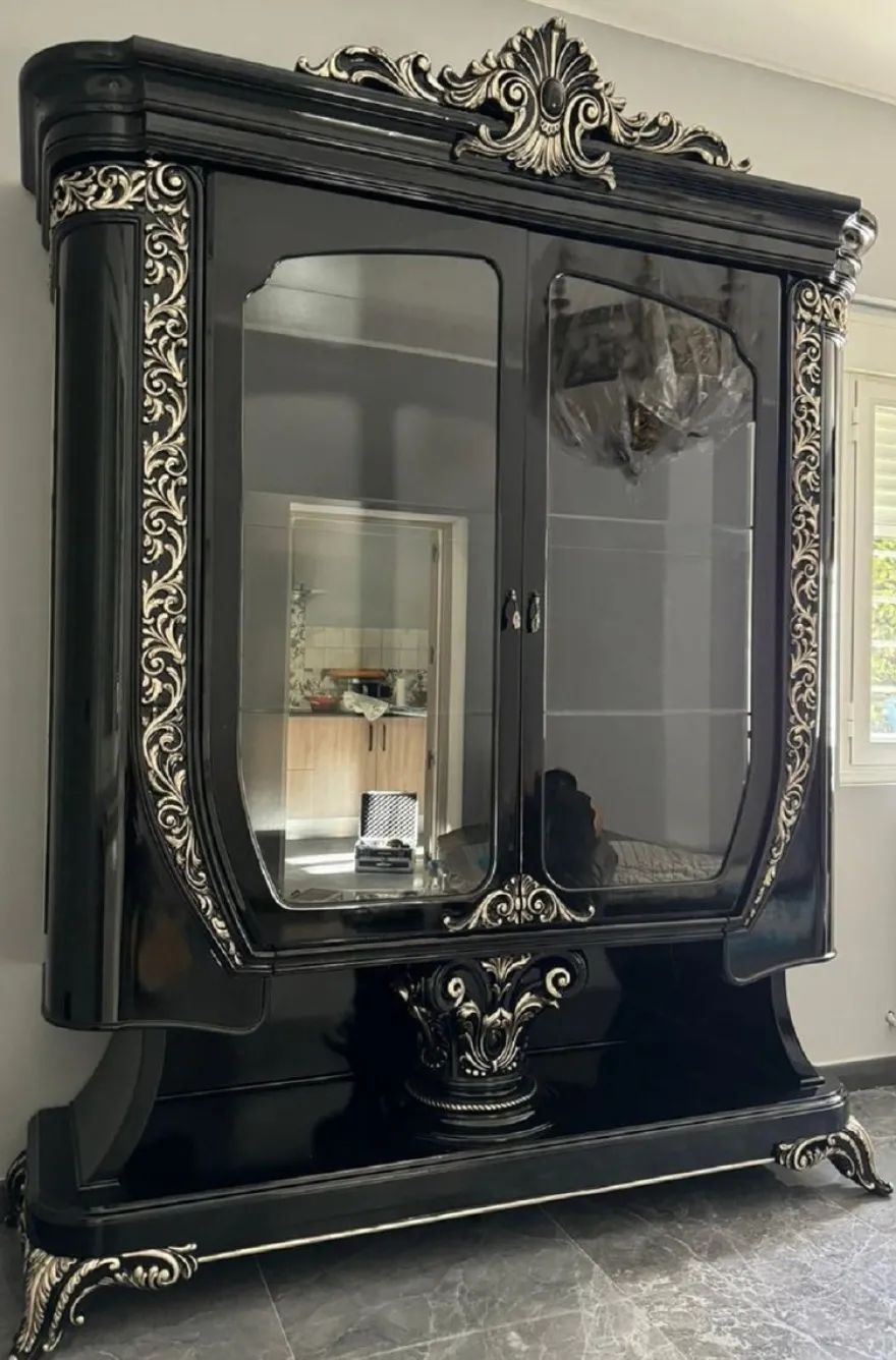 Casa Padrino Luxus Barock Vitrine Schwarz / Silber - Handgefertigte Barock Möbel