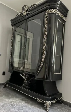 Casa Padrino Luxus Barock Vitrine Schwarz / Silber - Handgefertigte Barock Möbel