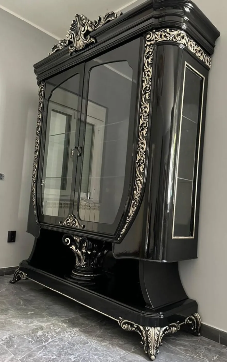 Casa Padrino Luxus Barock Vitrine Schwarz / Silber - Handgefertigte Barock Möbel