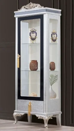 Casa Padrino Luxus Barock Vitrine Silber / Schwarz / Gold - Handgefertigter Massivholz Vitrinenschrank - Barock Wohnzimmer Möbel