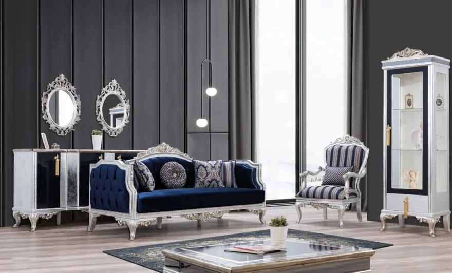 Casa Padrino Luxus Barock Vitrine Silber / Schwarz / Gold - Handgefertigter Massivholz Vitrinenschrank - Barock Wohnzimmer Möbel