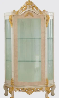 Casa Padrino Luxus Barock Vitrine Beige / Weiß / Gold - Handgefertigter Massivholz Vitrinenschrank - Barock Wohnzimmer Möbel