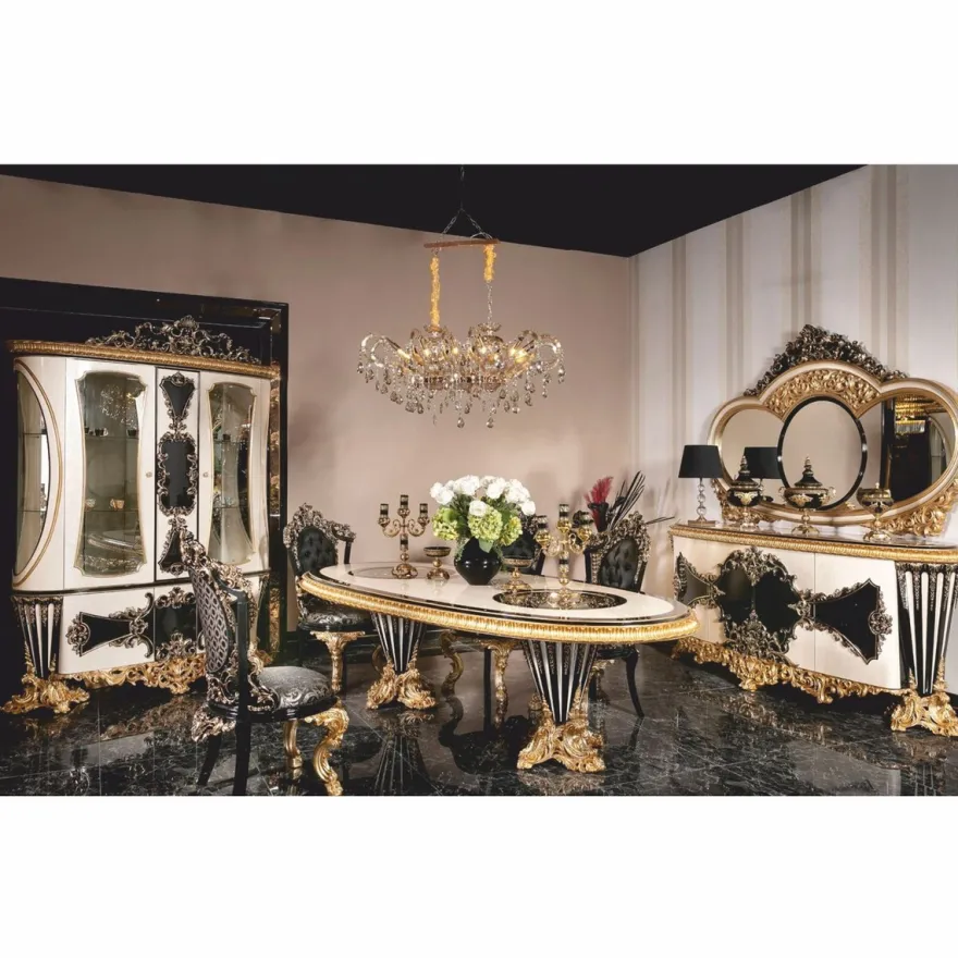 Casa Padrino Luxus Barock Vitrine Weiß / Schwarz / Gold 180 x H. 245 cm - Prunkvoller Massivholz Vitrinenschrank - Barock Möbel