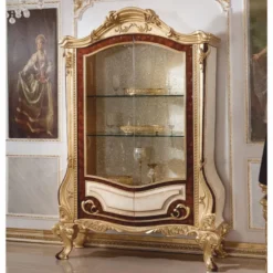 Casa Padrino Luxus Barock Vitrine Weiß / Braun / Gold H. 220 cm - Barock Möbel
