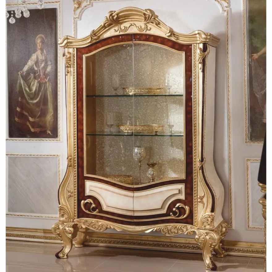 Casa Padrino Luxus Barock Vitrine Weiß / Braun / Gold H. 220 cm - Barock Möbel