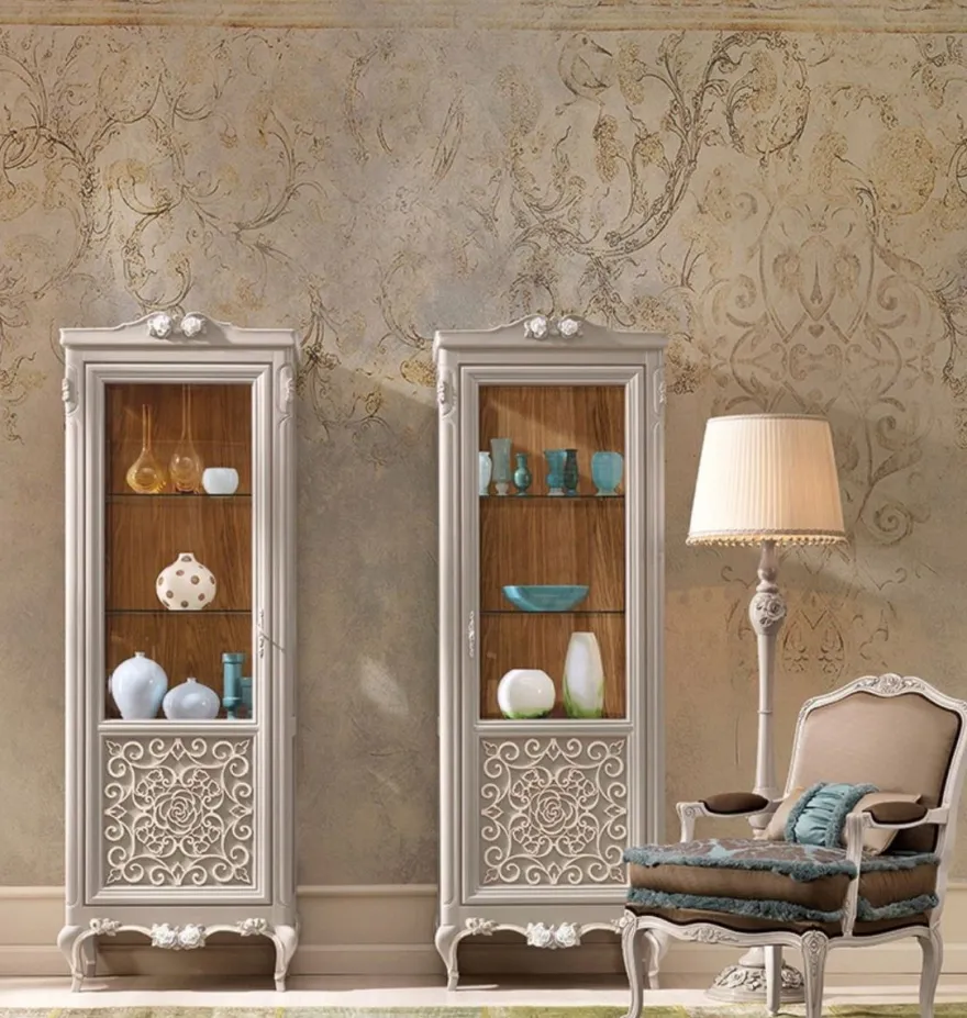 Casa Padrino Luxus Barock Vitrine Grau / Creme / Braun - Handgefertigter italienischer Barockstil Vitrinenschrank - Italienische Barock Möbel - Barockstil Möbel - Luxus Qualität - Made in Italy