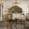 Casa Padrino Luxus Barock Vitrine Weiß / Beige / Kupferfarben - Prunkvoller Massivholz Vitrinenschrank mit 2 Glastüren und 2 Glasregalen - Barock Möbel - Edel & Prunkvoll