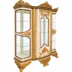 Casa Padrino Luxus Barock Vitrine Weiß / Gold / Braun 170 x H. 230 cm - Prunkvoller Massivholz Vitrinenschrank - Barock Möbel