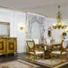 Casa Padrino Luxus Barock Vitrine Hellbraun / Braun / Gold 239 x 57 x H. 221 cm - Prunkvoller Massivholz Vitrinenschrank mit 3 Glastüren - Hotel Restaurant Schloss Möbel - Luxus Qualität - Made in Italy