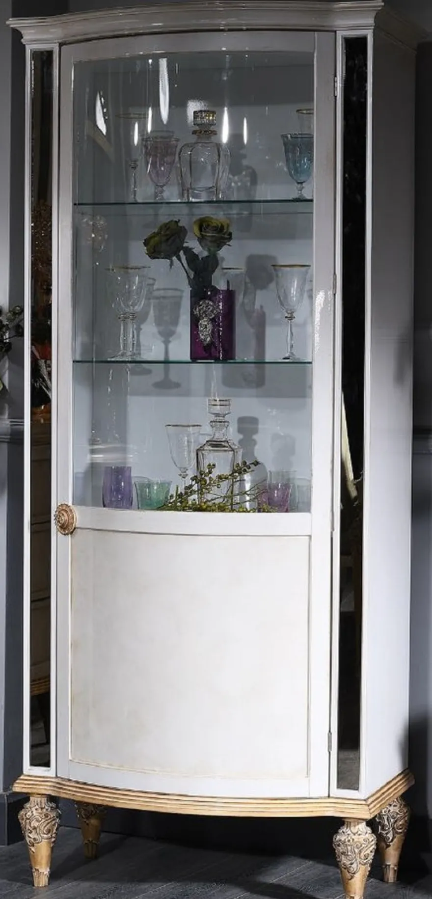 Casa Padrino Luxus Barock Vitrine Weiß / Gold 80 x 42 x H. 196 cm - Barock Vitrinenschrank