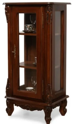 Casa Padrino Luxus Barock Vitrine Dunkelbraun - Prunkvoller Massivholz Vitrinenschrank mit Glastür - Handgefertigte Barock Möbel - Edel & Prunkvoll