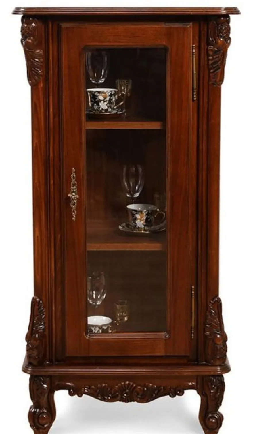 Casa Padrino Luxus Barock Vitrine Dunkelbraun - Prunkvoller Massivholz Vitrinenschrank mit Glastür - Handgefertigte Barock Möbel - Edel & Prunkvoll