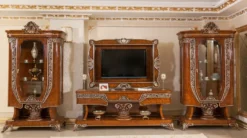 Casa Padrino Luxus Barock Vitrine Braun / Bronzefarben - Prunkvoller Massivholz Vitrinenschrank mit Glastür - Handgefertigte Barock Möbel - Edel & Prunkvoll