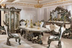 Casa Padrino Luxus Barock Vitrine Weiß / Grün / Gold - Prunkvoller Massivholz Vitrinenschrank mit 2 Glastüren - Barock Möbel - Edel & Prunkvoll
