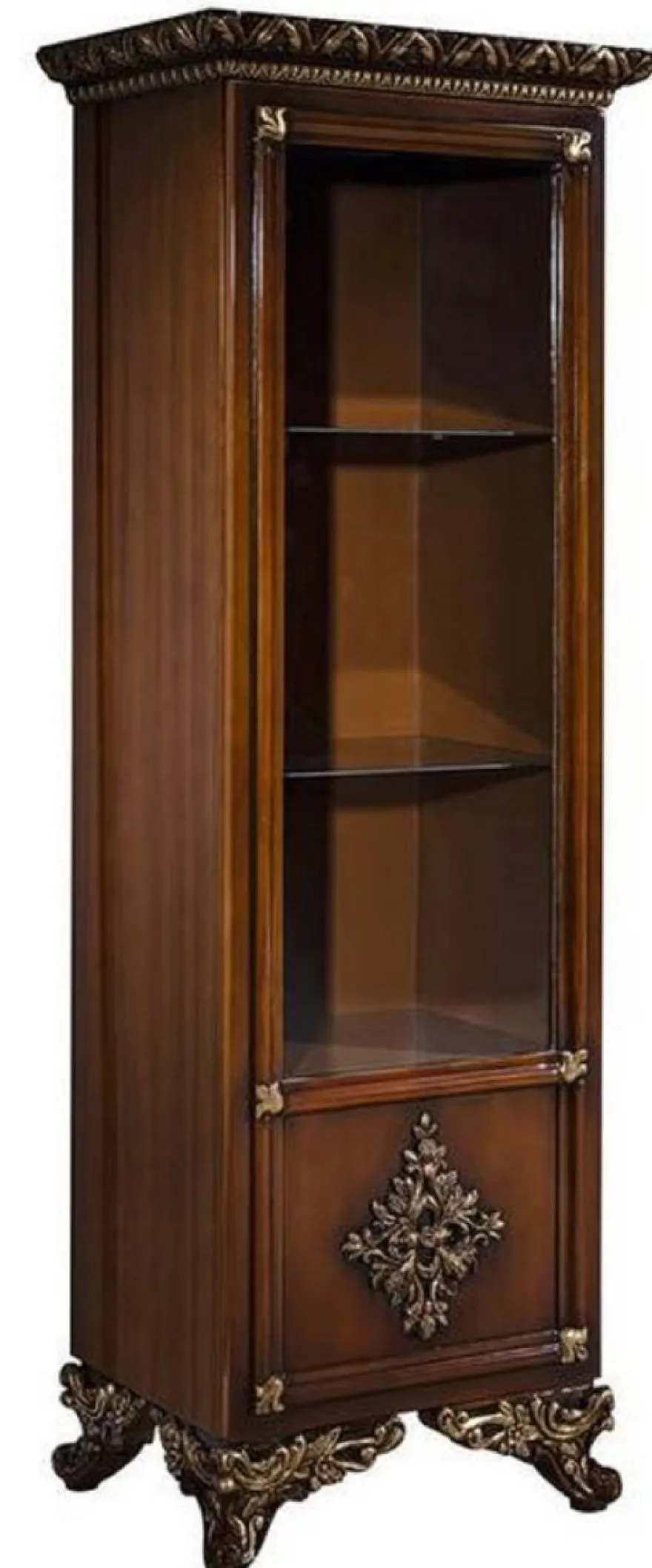 Casa Padrino Luxus Barock Vitrine Braun / Gold - Handgefertigter Massivholz Vitrinenschrank - Barock Wohnzimmer Möbel