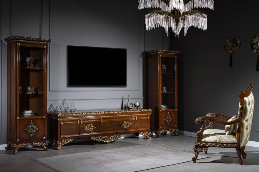 Casa Padrino Luxus Barock Vitrine Braun / Gold - Handgefertigter Massivholz Vitrinenschrank - Barock Wohnzimmer Möbel