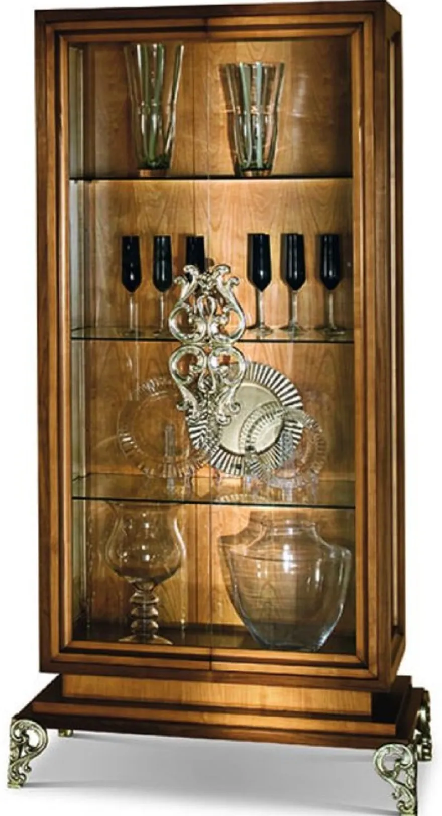 Casa Padrino Luxus Barock Vitrine mit 2 Glastüren Braun / Silber H. 201 cm - Barock Möbel - Made in Italy