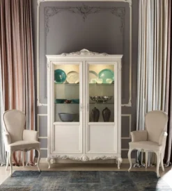 Casa Padrino Luxus Barock Vitrine Creme / Grau - Handgefertigter italienischer Barockstil Vitrinenschrank - Italienische Barock Möbel - Barockstil Möbel - Luxus Qualität - Made in Italy